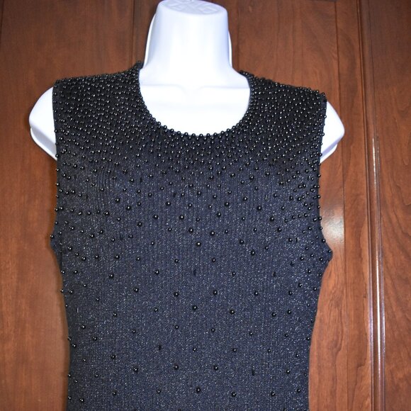 VTG Talk Of The Walk Beaded Sleeveless Sweater Blouse Black Size S M L - Picture 4 of 15